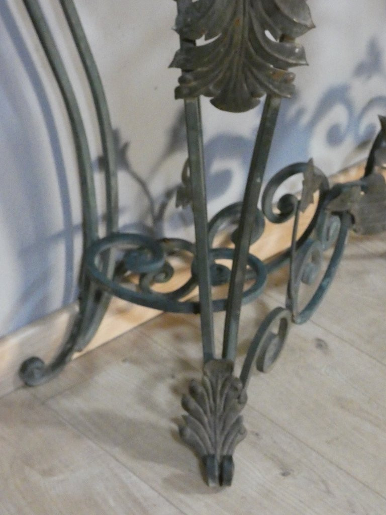 Wrought Iron, Sheet Metal And Marble Console In The Louis XV Style, Mid-20th Century-photo-2