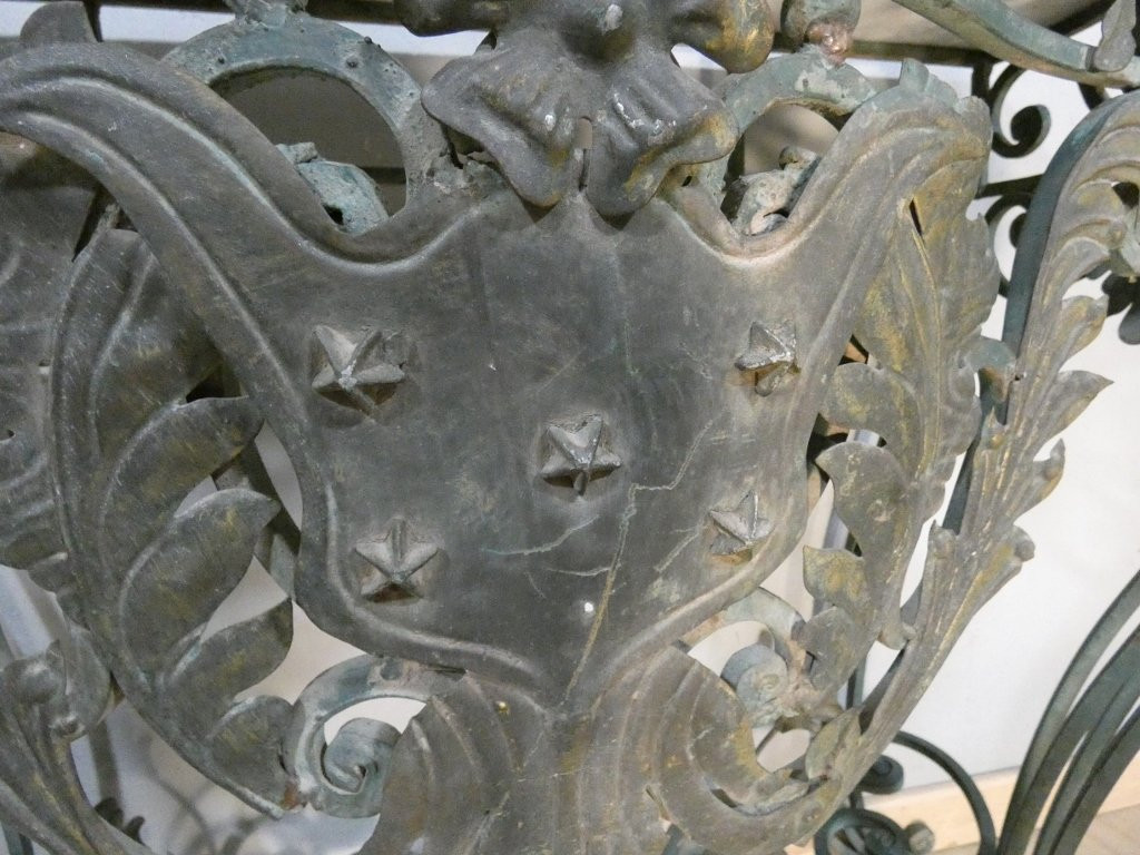 Wrought Iron, Sheet Metal And Marble Console In The Louis XV Style, Mid-20th Century-photo-4