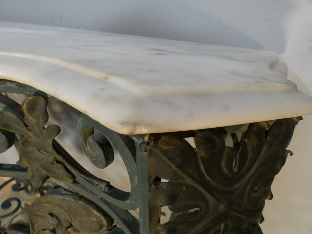 Wrought Iron, Sheet Metal And Marble Console In The Louis XV Style, Mid-20th Century-photo-8