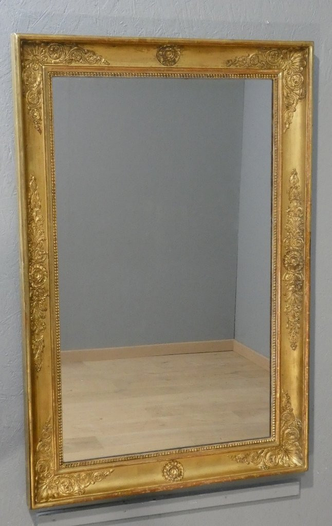 Empire Period Mirror In Wood And Gilded Stucco With Mercury Glass, Early 19th Century-photo-2