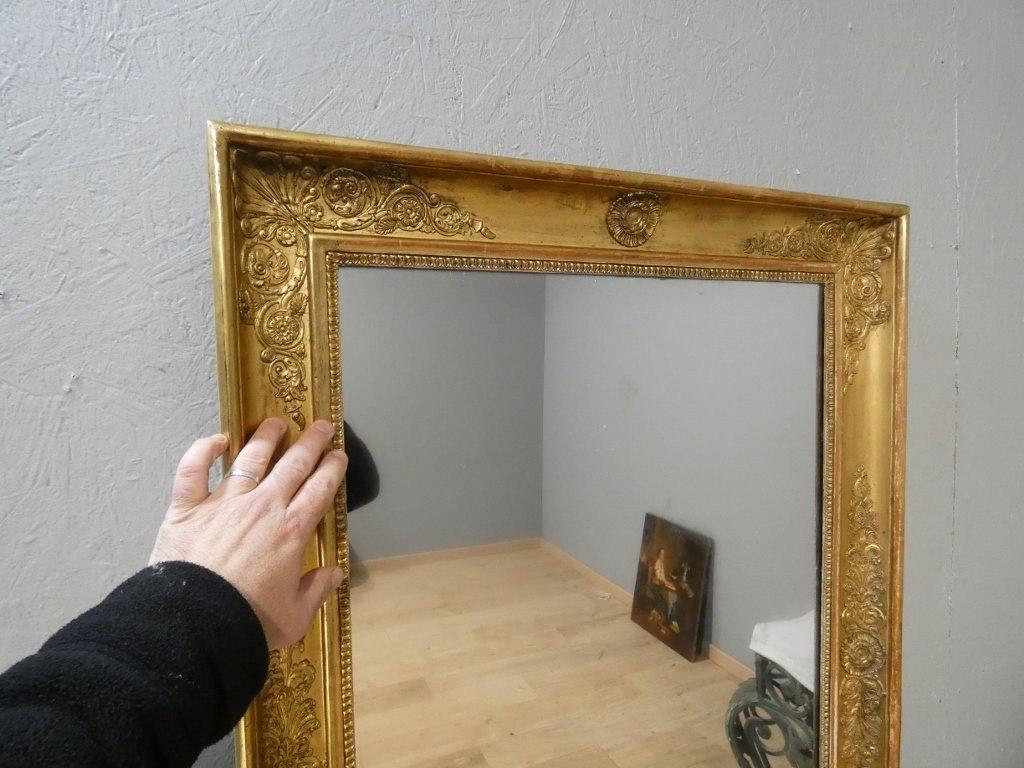 Empire Period Mirror In Wood And Gilded Stucco With Mercury Glass, Early 19th Century-photo-3