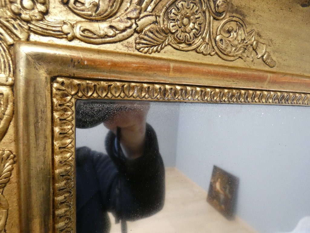 Empire Period Mirror In Wood And Gilded Stucco With Mercury Glass, Early 19th Century-photo-4