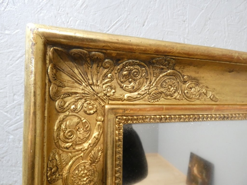 Empire Period Mirror In Wood And Gilded Stucco With Mercury Glass, Early 19th Century-photo-5