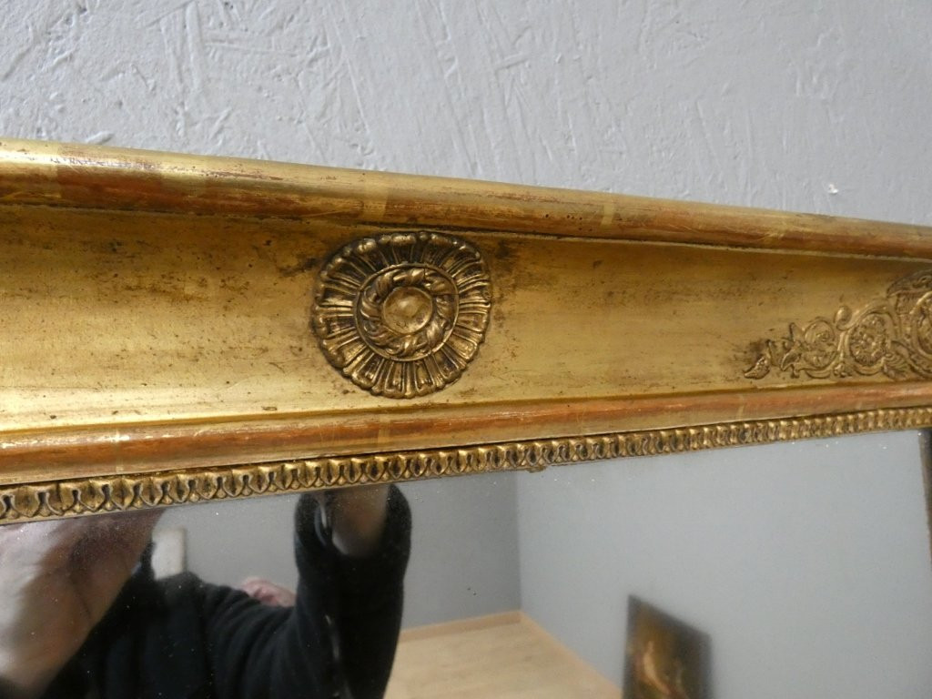 Empire Period Mirror In Wood And Gilded Stucco With Mercury Glass, Early 19th Century-photo-6