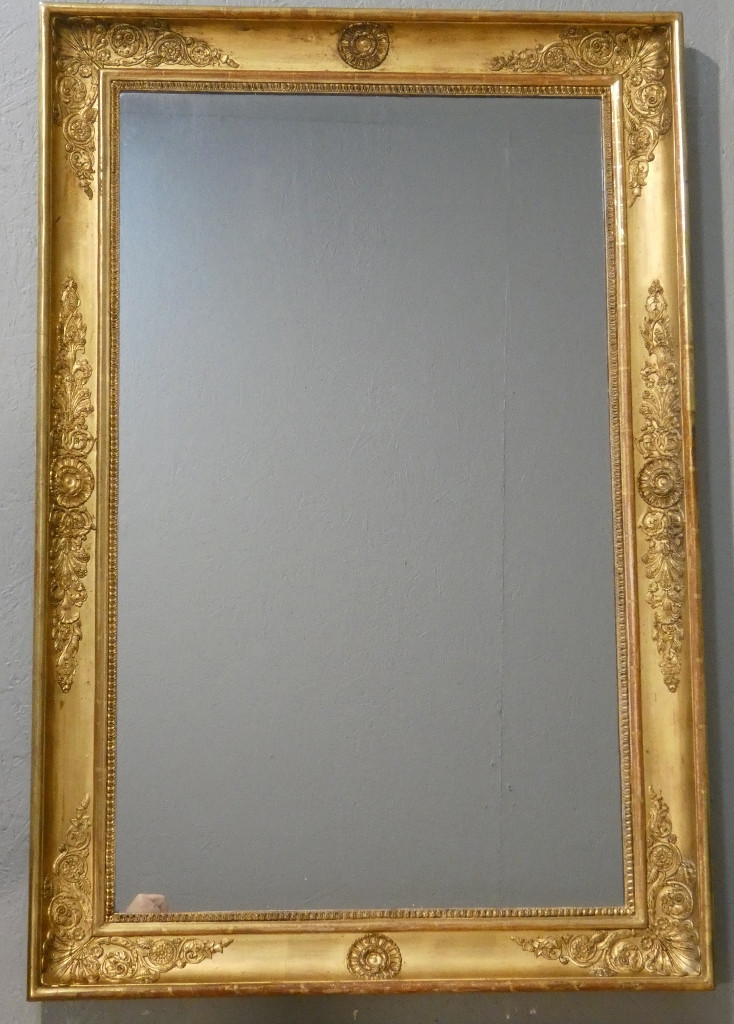 Empire Period Mirror In Wood And Gilded Stucco With Mercury Glass, Early 19th Century