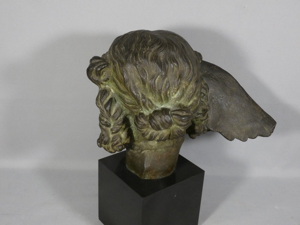 Hypnos, Dieu du sommeil, tête en bronze et base en marbre, époque XIX ème-photo-2