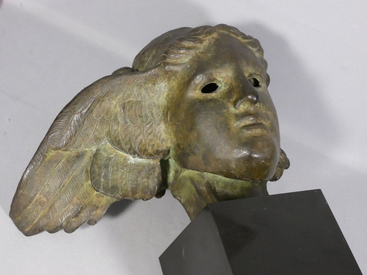 Hypnos, Dieu du sommeil, tête en bronze et base en marbre, époque XIX ème-photo-8
