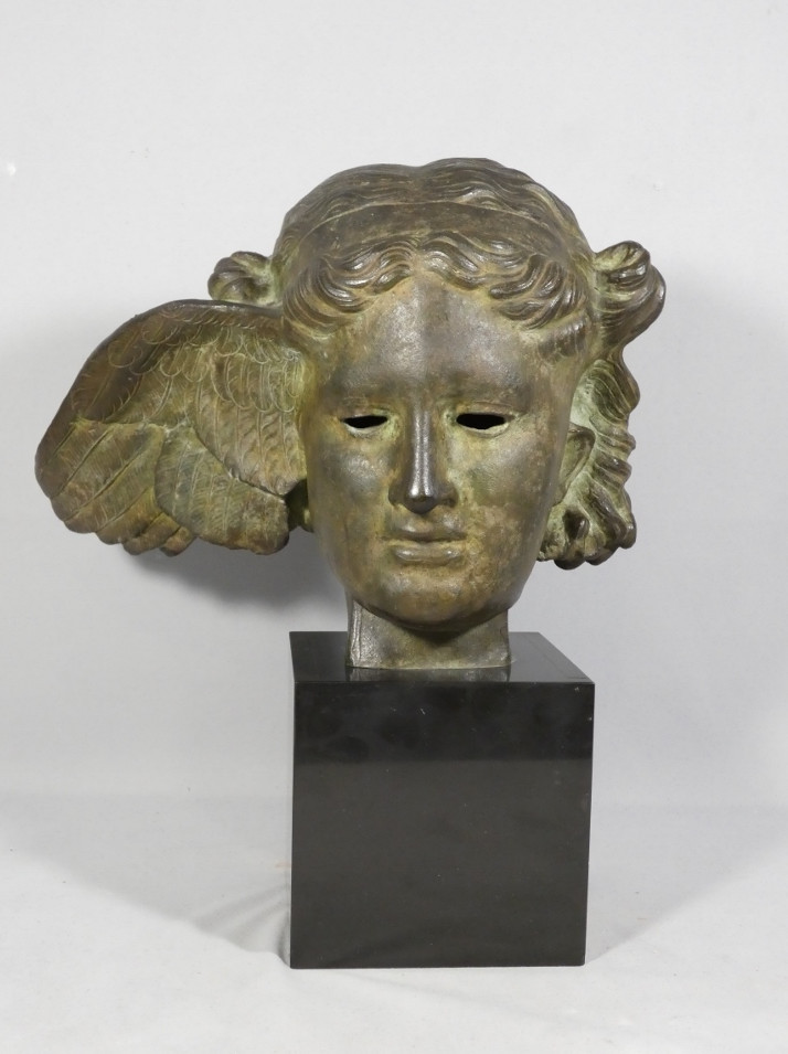 Hypnos, Dieu du sommeil, tête en bronze et base en marbre, époque XIX ème