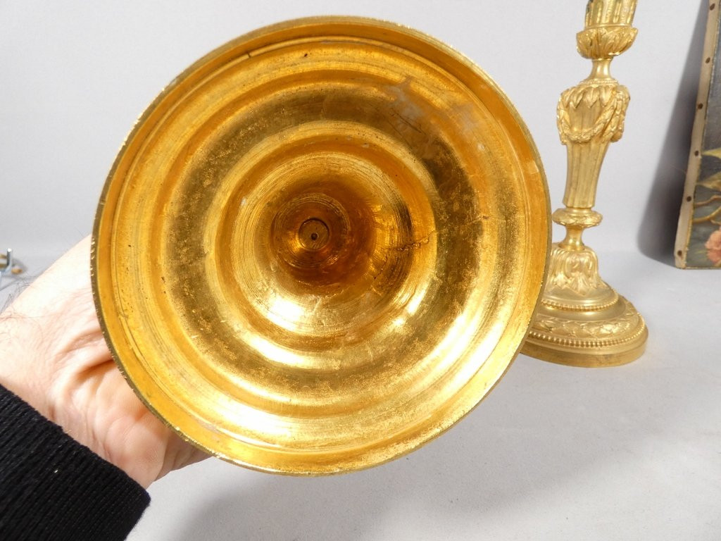 Pair Of Louis XVI Style Gilt Bronze Candlesticks, 18th Century-photo-3