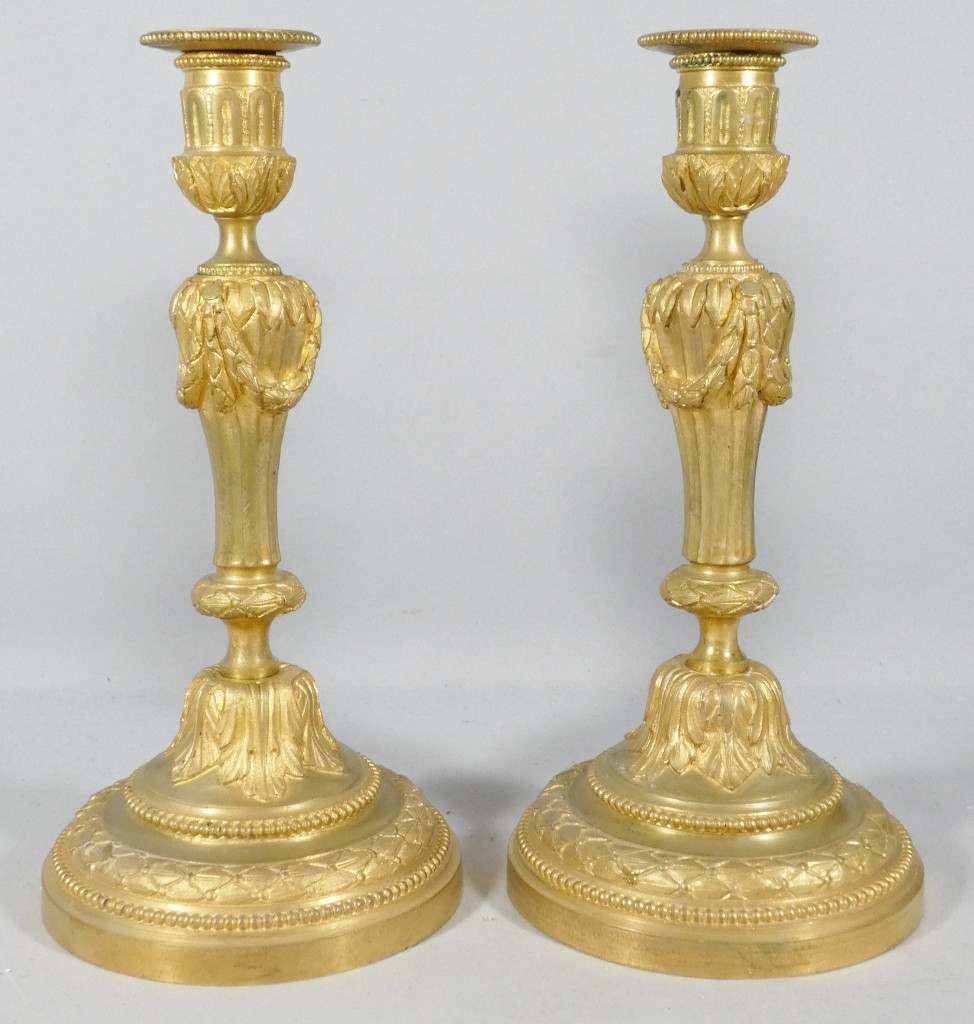Pair Of Louis XVI Style Gilt Bronze Candlesticks, 18th Century
