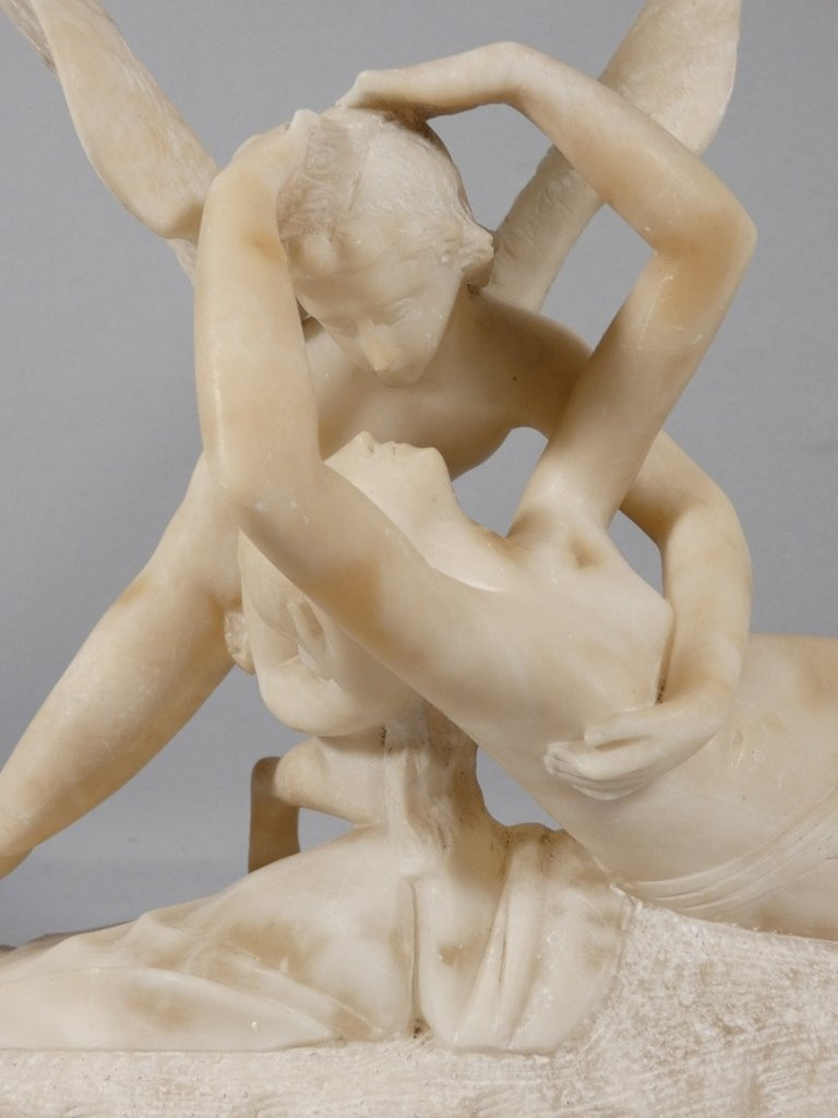 Psyche And Cupid, Alabaster Sculpture After Canova, Italy, Early 20th Century-photo-2