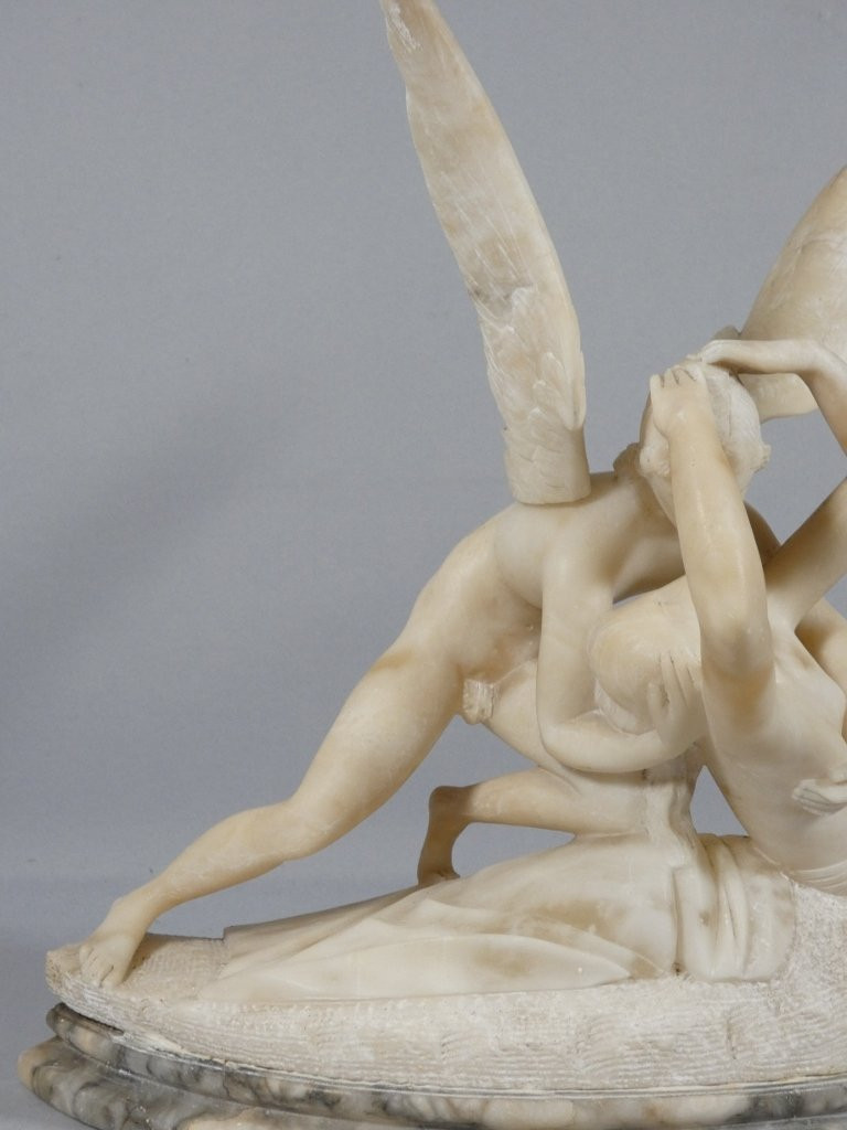 Psyche And Cupid, Alabaster Sculpture After Canova, Italy, Early 20th Century-photo-3