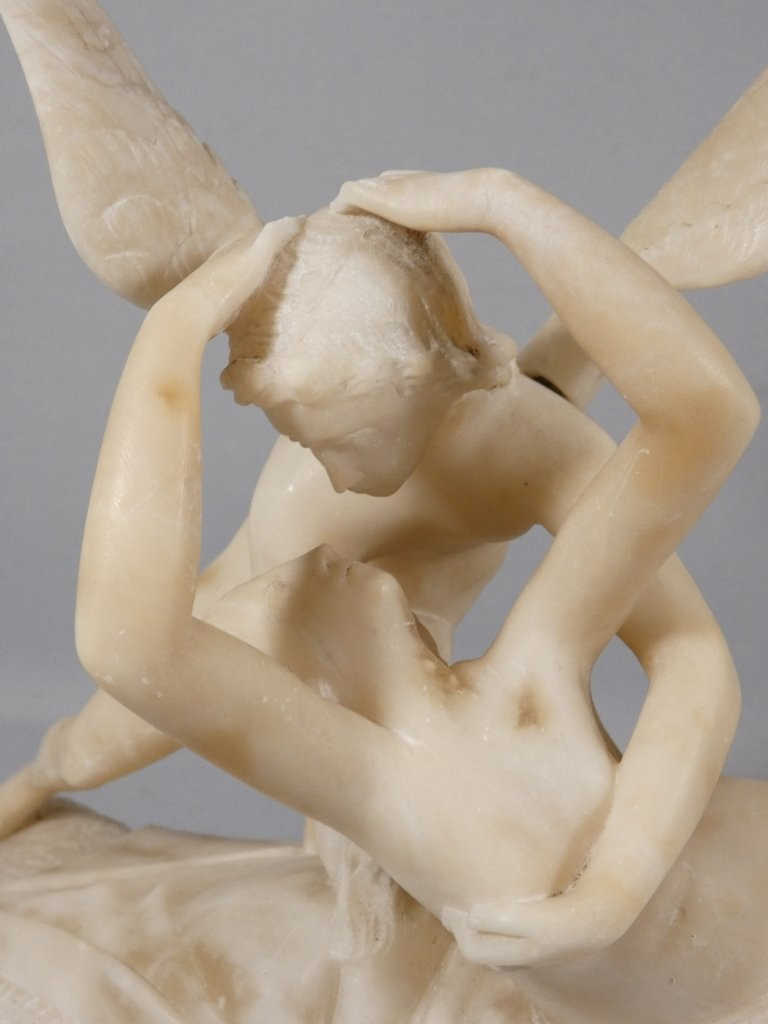 Psyche And Cupid, Alabaster Sculpture After Canova, Italy, Early 20th Century-photo-1