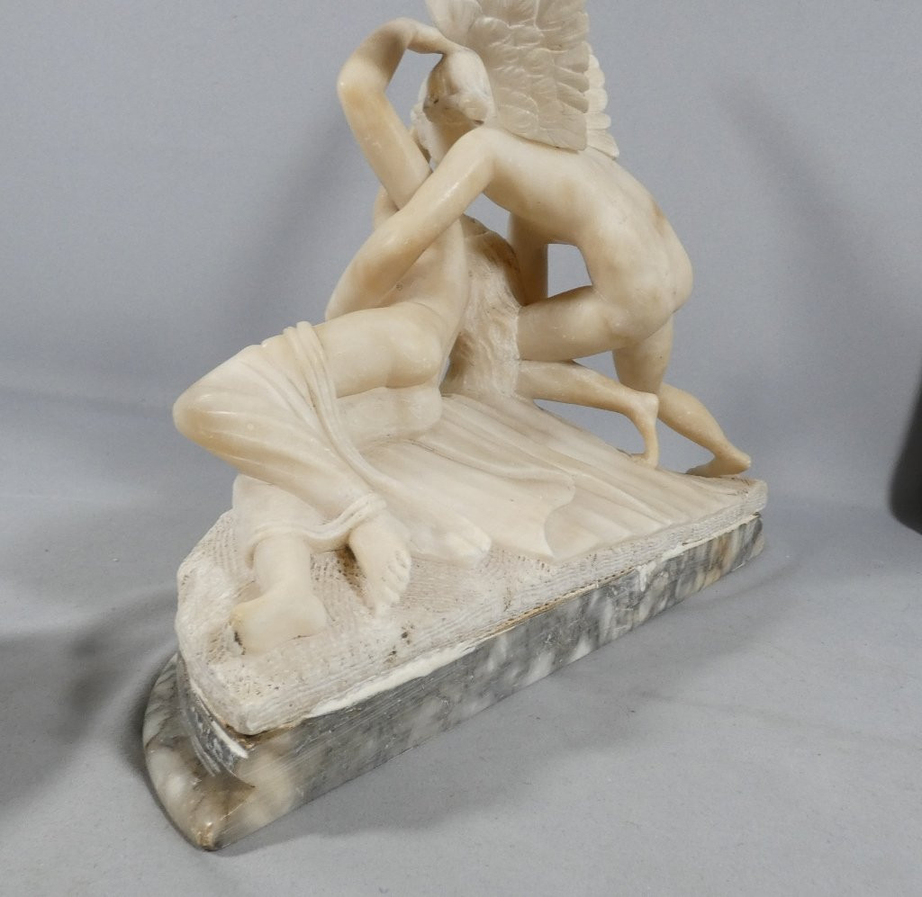 Psyche And Cupid, Alabaster Sculpture After Canova, Italy, Early 20th Century-photo-4