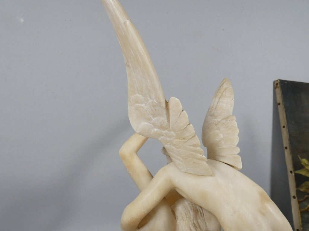 Psyche And Cupid, Alabaster Sculpture After Canova, Italy, Early 20th Century-photo-5