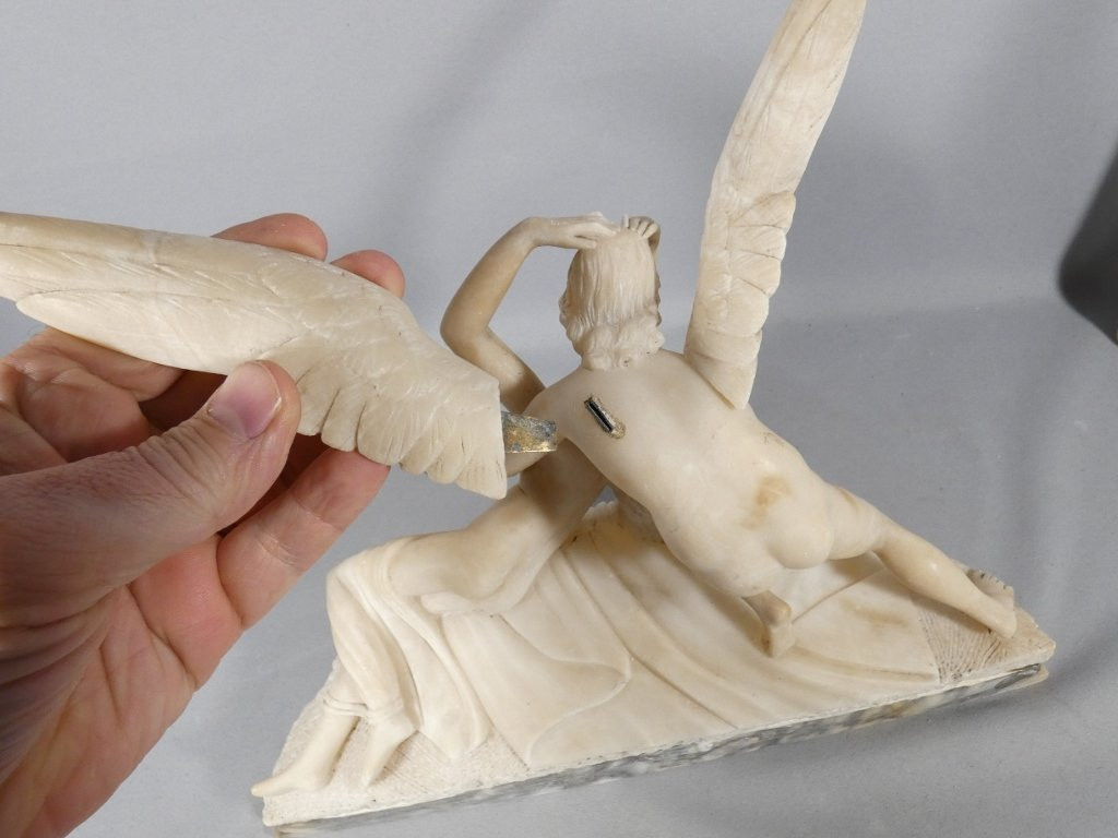 Psyche And Cupid, Alabaster Sculpture After Canova, Italy, Early 20th Century-photo-7