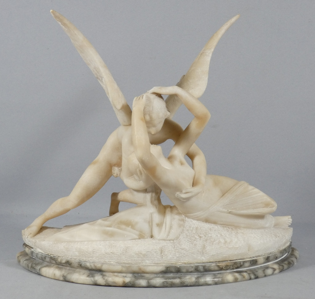 Psyche And Cupid, Alabaster Sculpture After Canova, Italy, Early 20th Century