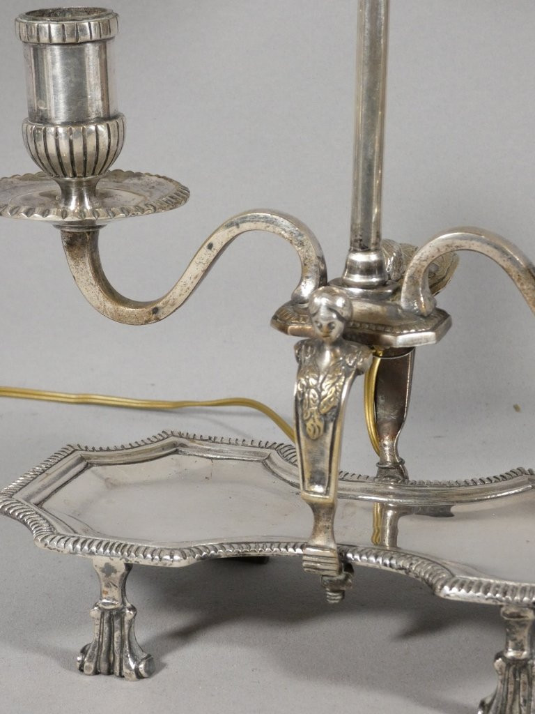 Lampe bouillotte Régence en bronze argenté, époque XVIII ème siècle-photo-2