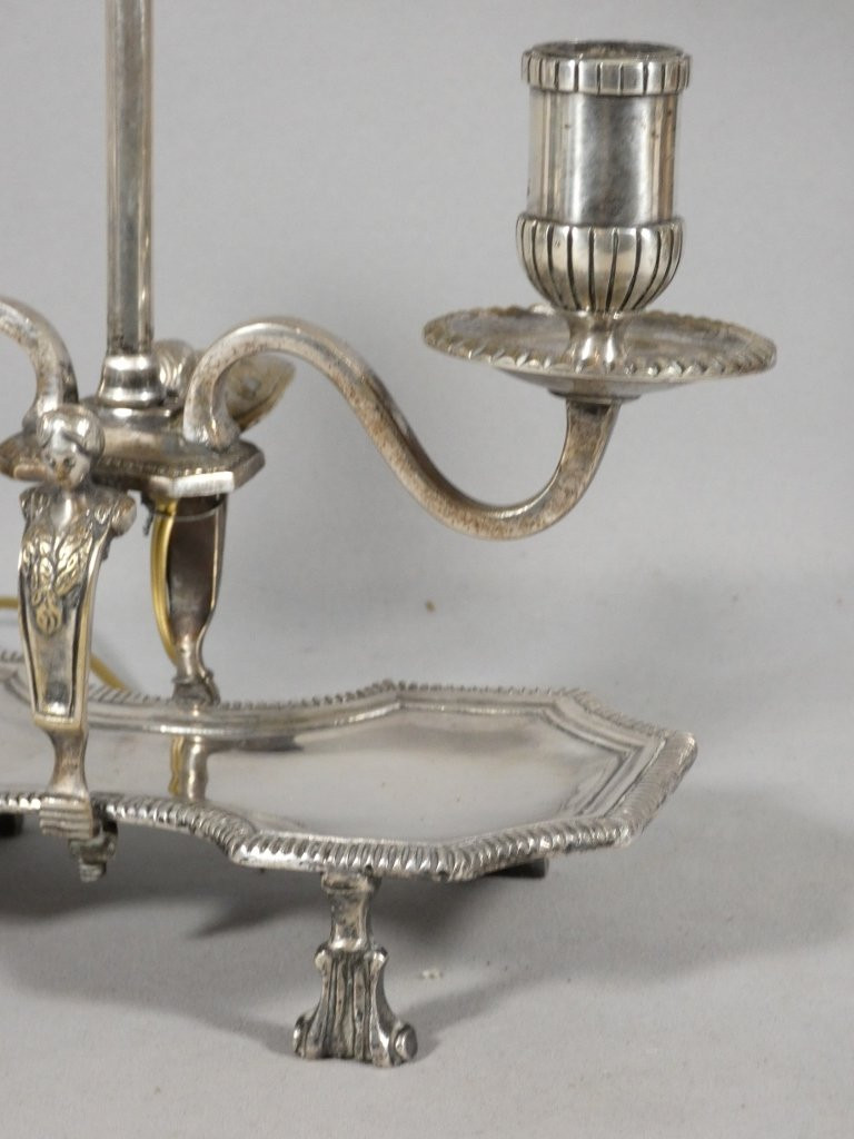 Lampe bouillotte Régence en bronze argenté, époque XVIII ème siècle-photo-3