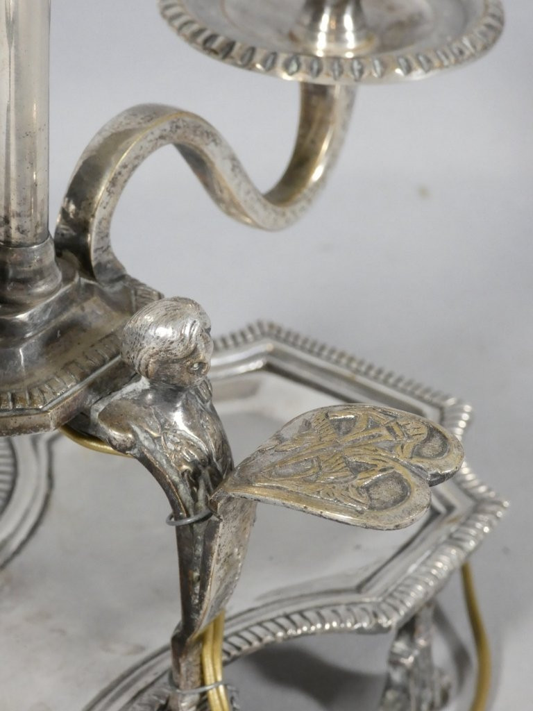 Lampe bouillotte Régence en bronze argenté, époque XVIII ème siècle-photo-1