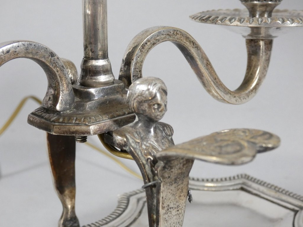 Lampe bouillotte Régence en bronze argenté, époque XVIII ème siècle-photo-2
