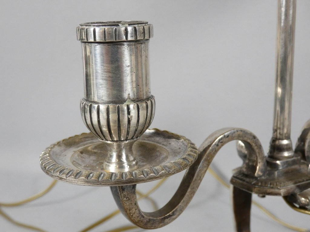 Lampe bouillotte Régence en bronze argenté, époque XVIII ème siècle-photo-3