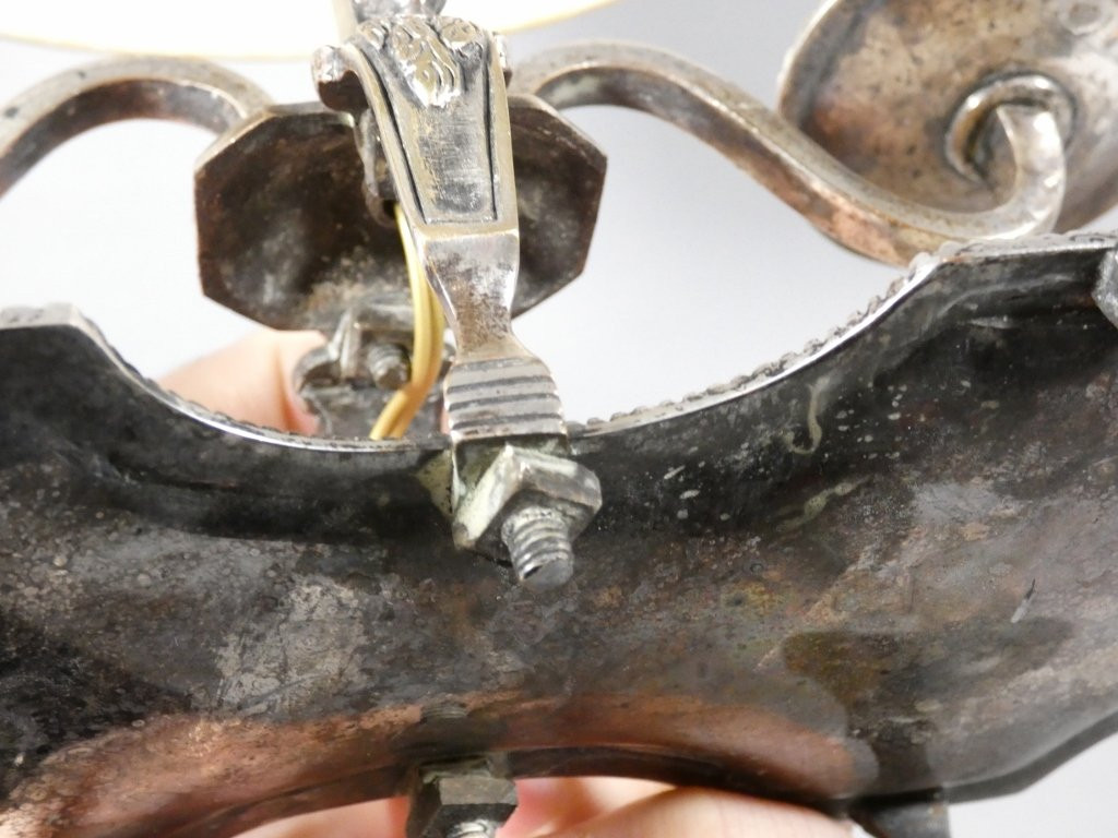 Lampe bouillotte Régence en bronze argenté, époque XVIII ème siècle-photo-6