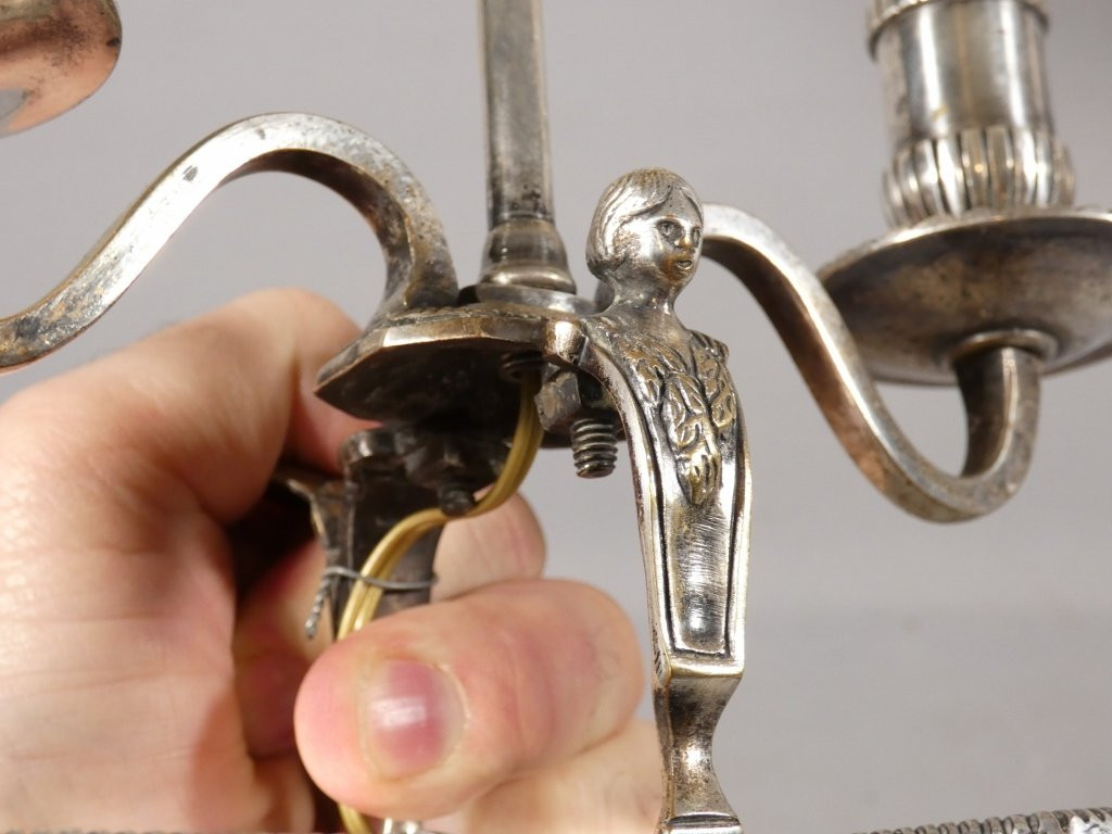 Lampe bouillotte Régence en bronze argenté, époque XVIII ème siècle-photo-7