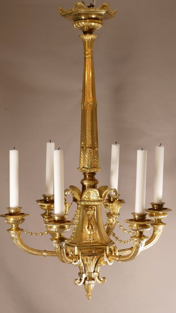 Lustre à Bougies De Style Empire En Bronze Doré, époque XIX ème -photo-2