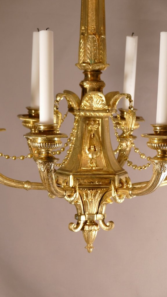 Lustre à Bougies De Style Empire En Bronze Doré, époque XIX ème -photo-3