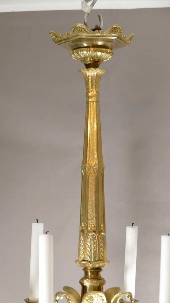 Lustre à Bougies De Style Empire En Bronze Doré, époque XIX ème -photo-4