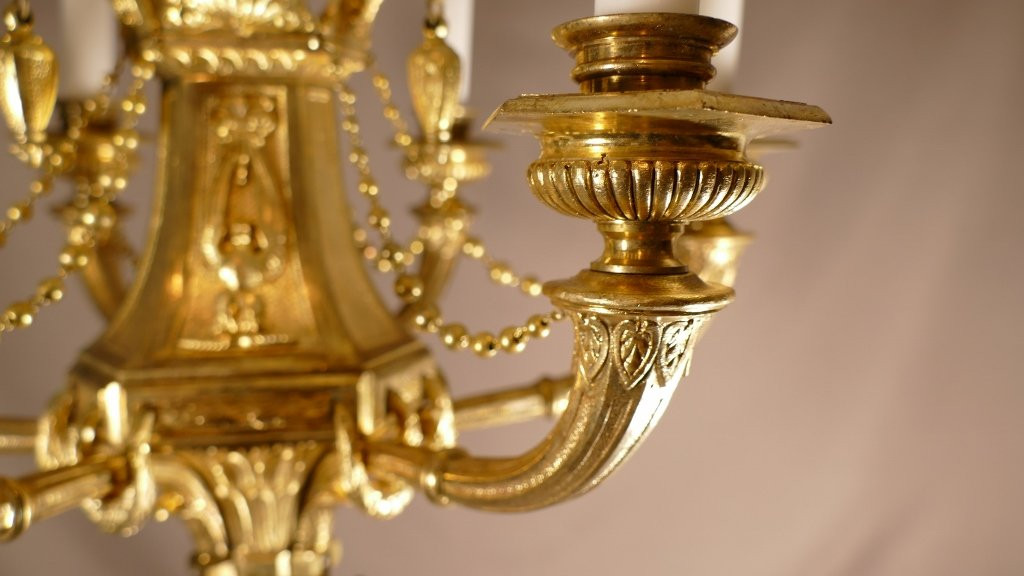 Lustre à Bougies De Style Empire En Bronze Doré, époque XIX ème -photo-4