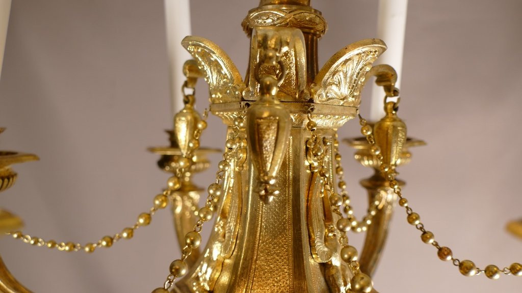 Lustre à Bougies De Style Empire En Bronze Doré, époque XIX ème -photo-6