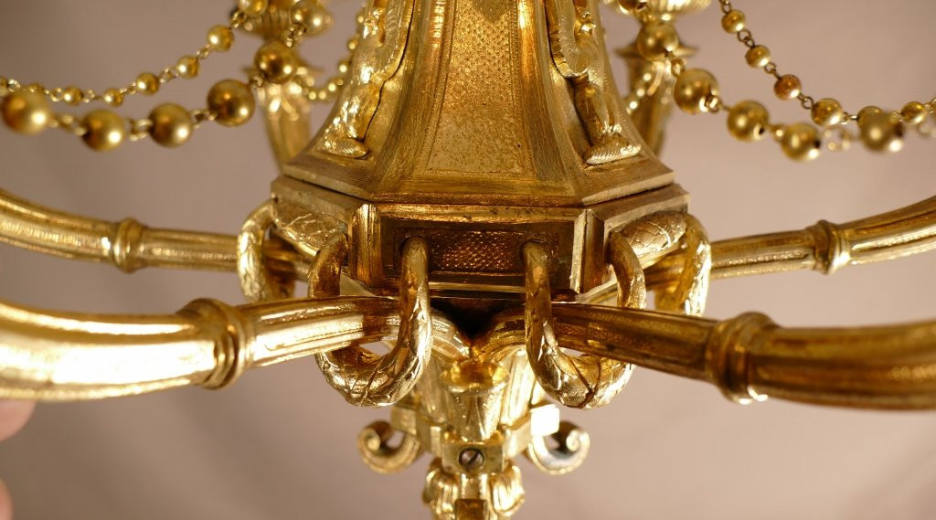 Lustre à Bougies De Style Empire En Bronze Doré, époque XIX ème -photo-7