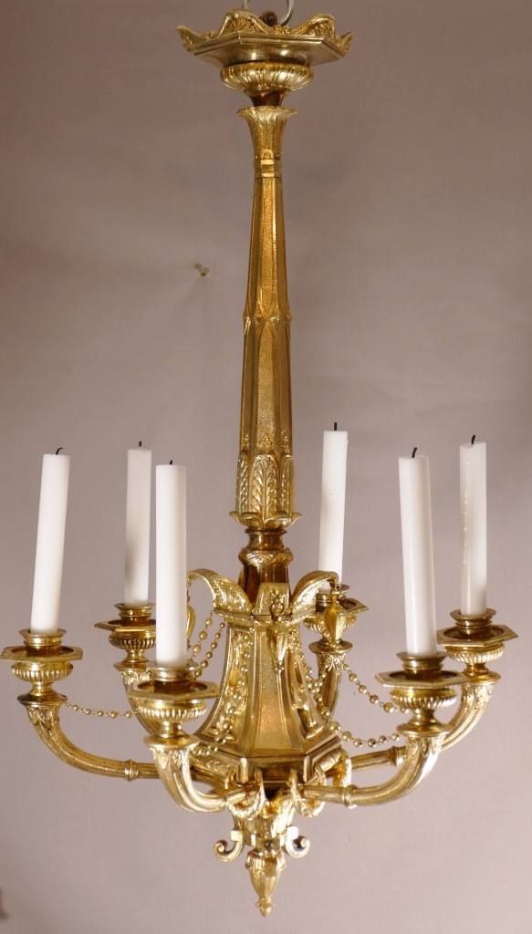 Lustre à Bougies De Style Empire En Bronze Doré, époque XIX ème 