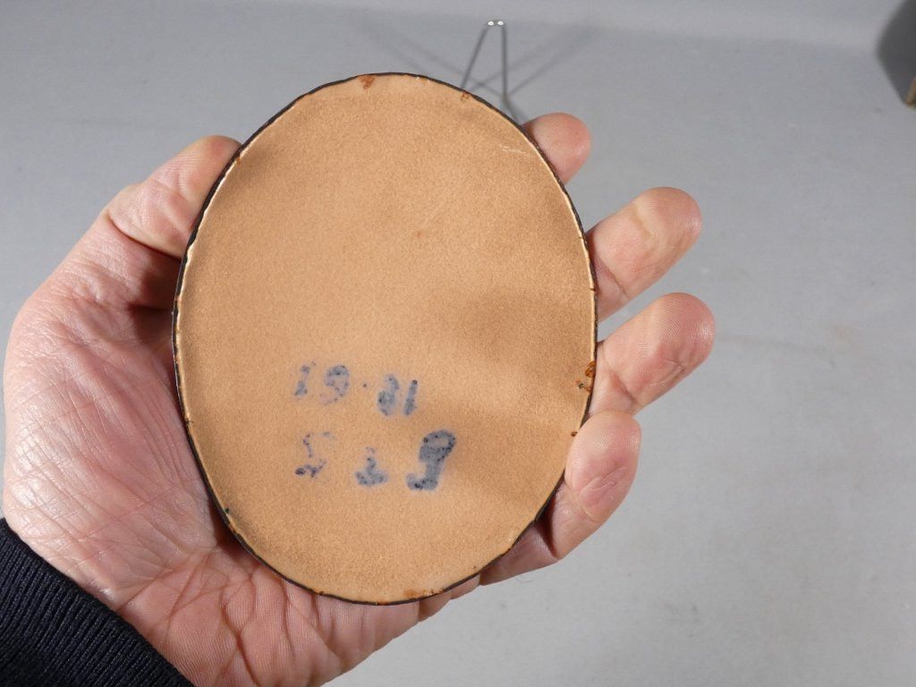 Camille Fauré Limoges, Enamel Medallion On Copper, Young Woman With Roses-photo-4