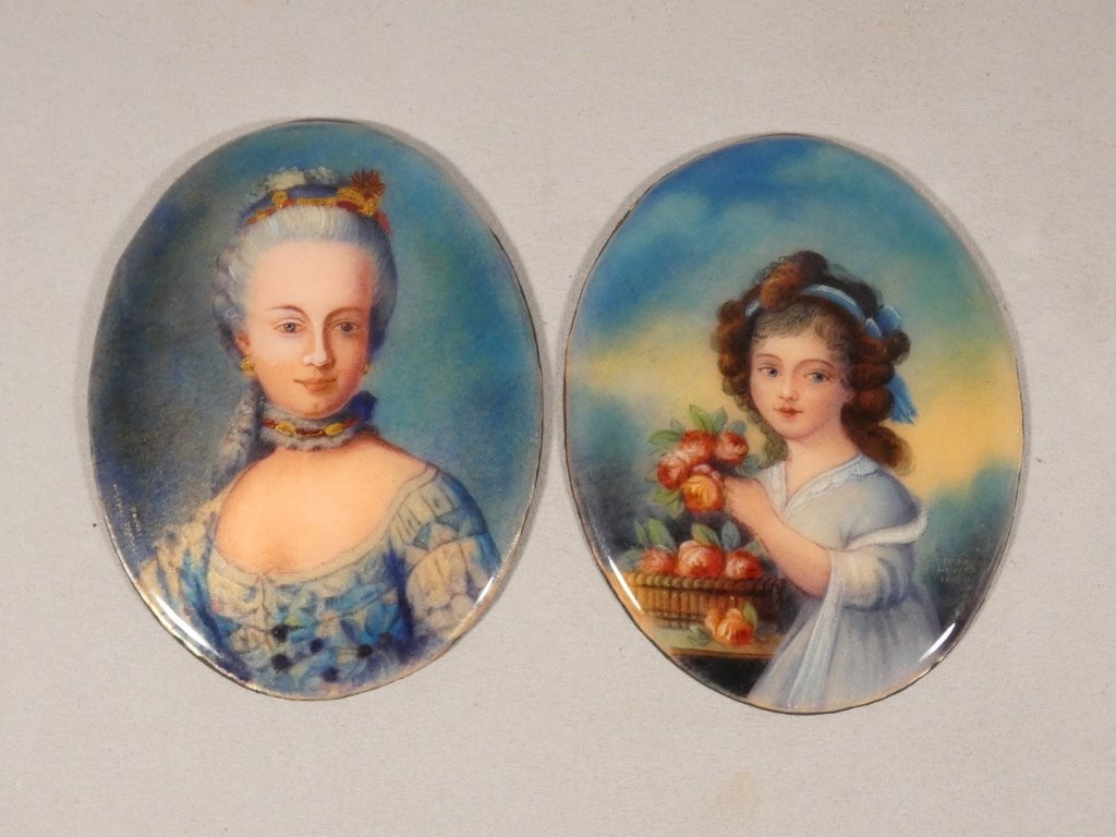 Camille Fauré Limoges, Enamel Medallion On Copper, Young Woman With Roses-photo-5