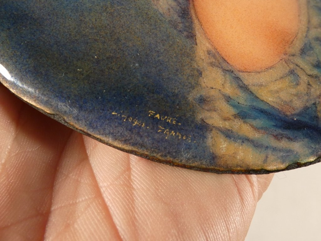 Camille Fauré Limoges, Enamel Medallion On Copper, Young Woman Marquise-photo-4