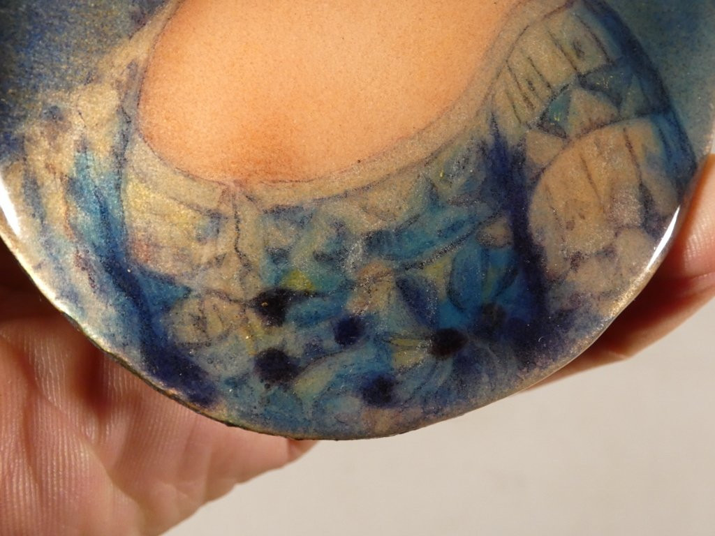 Camille Fauré Limoges, Enamel Medallion On Copper, Young Woman Marquise-photo-1