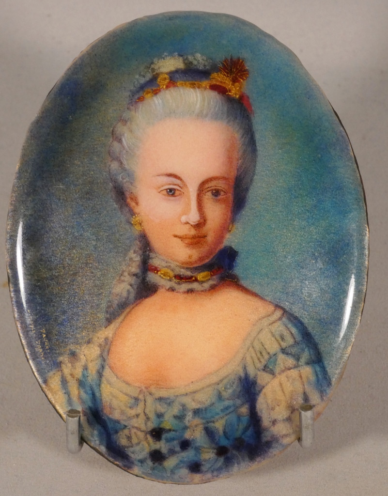 Camille Fauré Limoges, Enamel Medallion On Copper, Young Woman Marquise