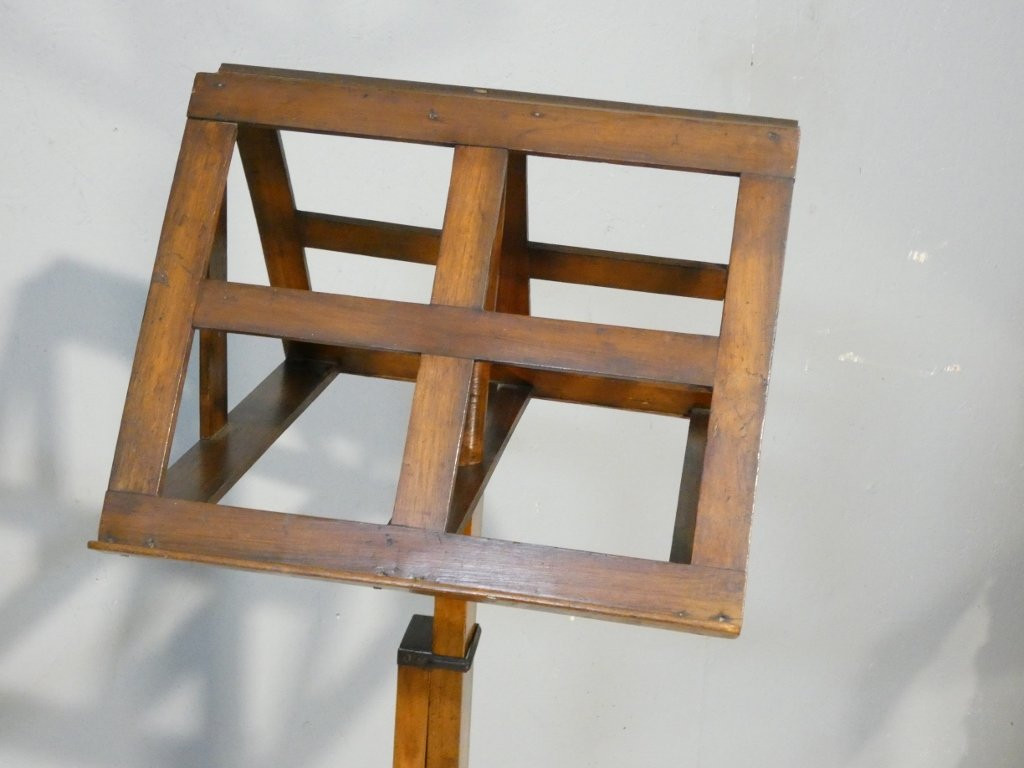 Music Lectern, Double-sided Musician's Stand In Solid Walnut, Rack And Pinion System, 19th Century-photo-2