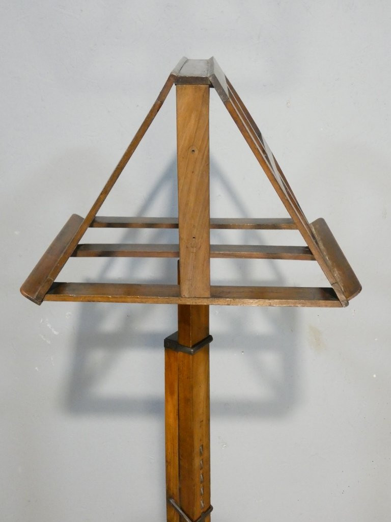 Music Lectern, Double-sided Musician's Stand In Solid Walnut, Rack And Pinion System, 19th Century-photo-3