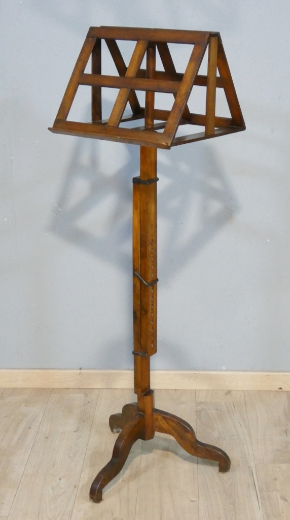 Music Lectern, Double-sided Musician's Stand In Solid Walnut, Rack And Pinion System, 19th Century