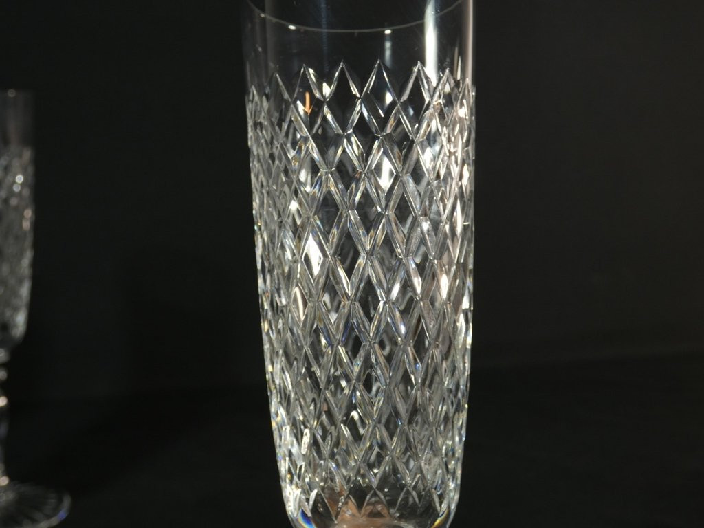 Saint Louis Crystal, Tacite Model, 6 Cut Crystal Champagne Flutes-photo-4