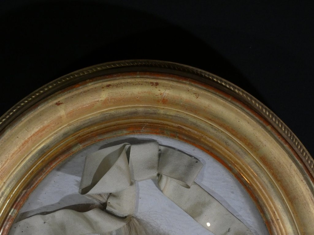 Reliquary Frame With Hair In Gilt Wood And Convex Glass, Napoleon III Period-photo-3