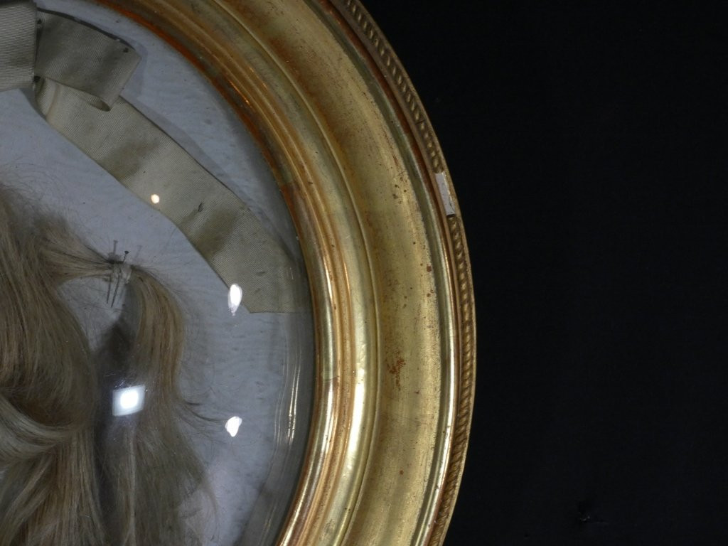Reliquary Frame With Hair In Gilt Wood And Convex Glass, Napoleon III Period-photo-4
