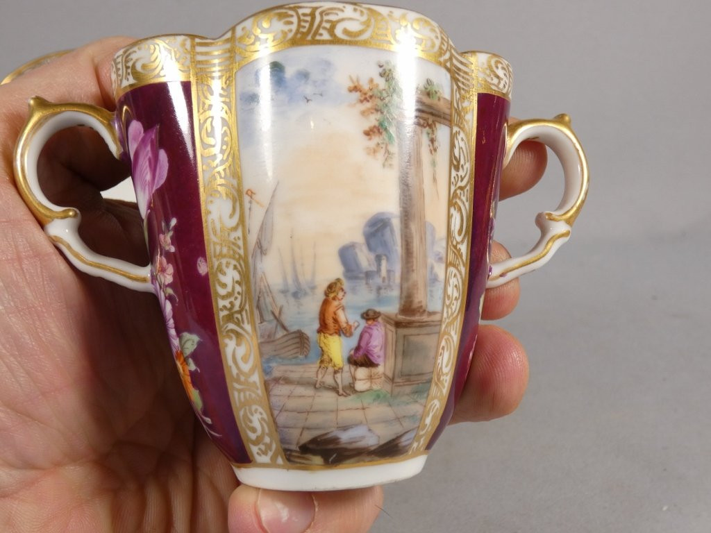 Augustus Rex, Hand-painted Meissen Porcelain Collector's Chocolate Cup, 19th Century-photo-1