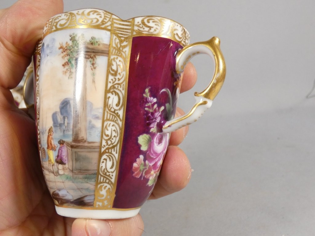 Augustus Rex, Hand-painted Meissen Porcelain Collector's Chocolate Cup, 19th Century-photo-2