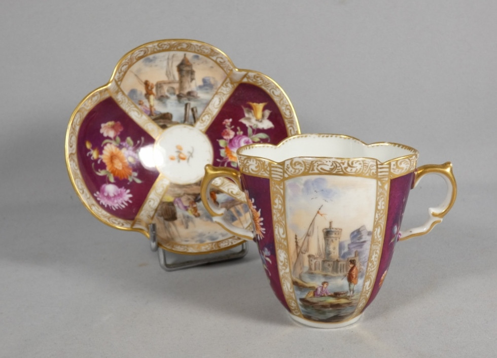 Augustus Rex, Hand-painted Meissen Porcelain Collector's Chocolate Cup, 19th Century