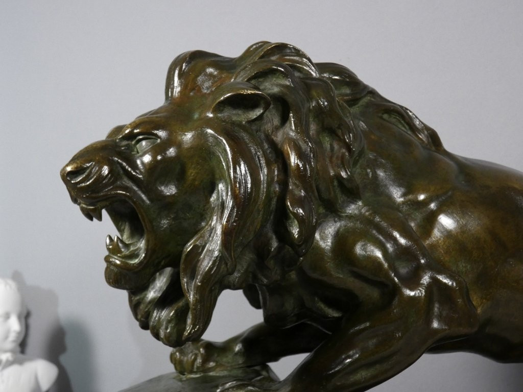 The Lion, A Large Bronze Animal Sculpture Signed Nérin, Early 20th Century-photo-2